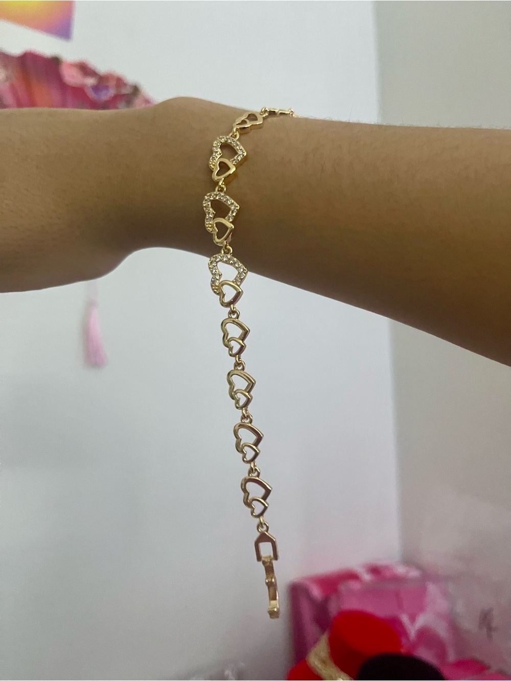 Gold Tone Heart Link Bracelet - Elegant Women's Jewelry